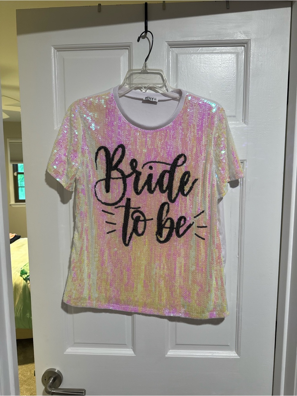 Sequin 'Bride to Be' Tee - Iridescent Pink/Yellow